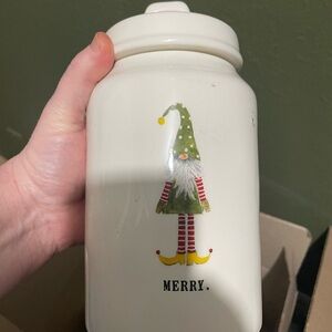 Rae Dunn Holiday Gnome Jar - Cream with Green and Red